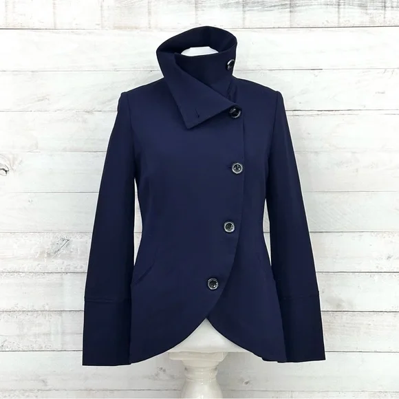 White House Black Market Fitted Knit Blazer • Navy Blue • Sz 8 • EUC - Picture 2 of 13